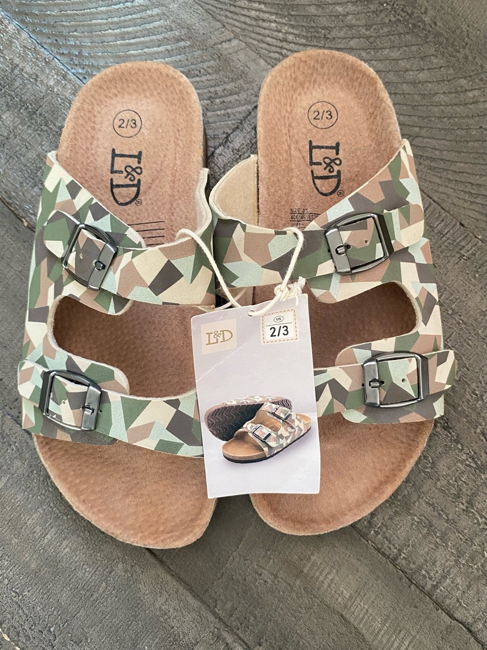 New Lily & Dan Camouflage Footbed Sandals Kids Size 2/3 Adjustable Straps Shoes